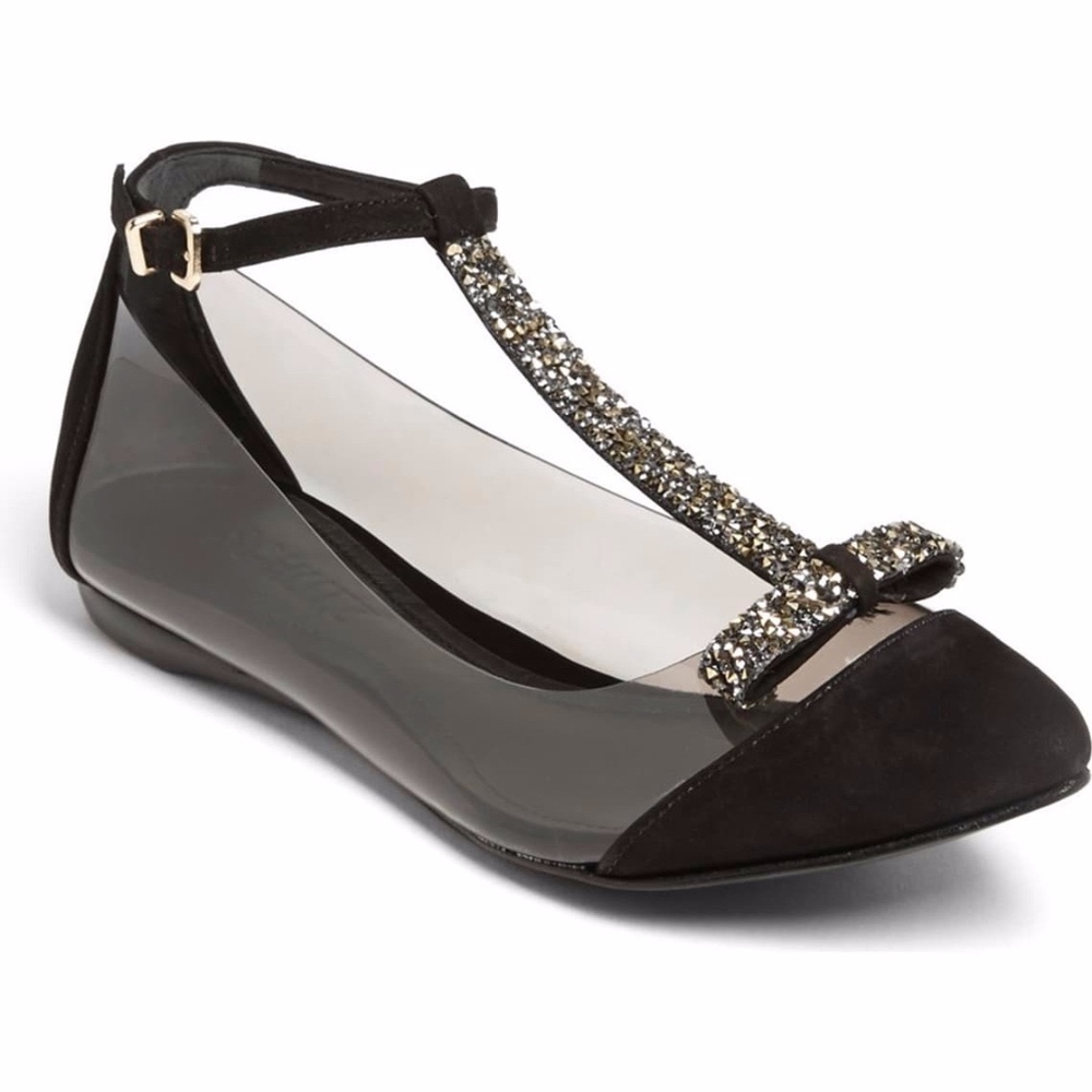 ❌SOLD❌ Schutz Carmela T-Strap Crystal Bow Flats
